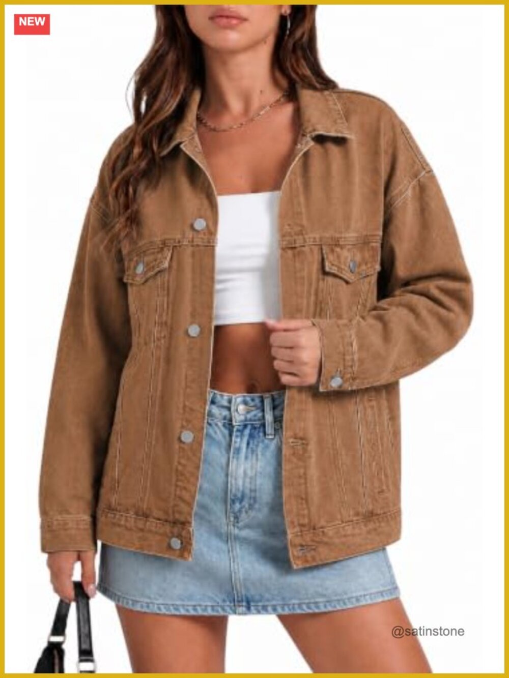 Oversized Button Down Denim Jean Jacket Chest Pockets Loose Fit